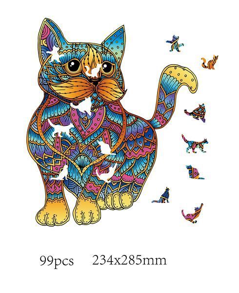 Пазли 2D дерев'яні кольорові CAT | Кіт 473610 фото