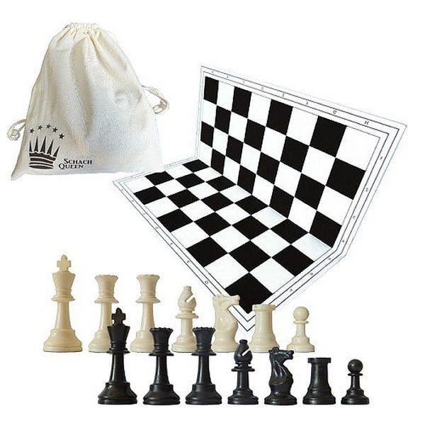 Шахматный набор: доска, мешочек, фигуры без утяжелителя бело-черные E610 фото