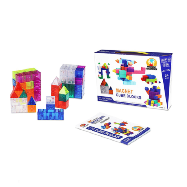 YJ Magnetic Cube Blocks | Развивающая игрушка магнитные блоки с задачами 34 детали YJ9004 фото