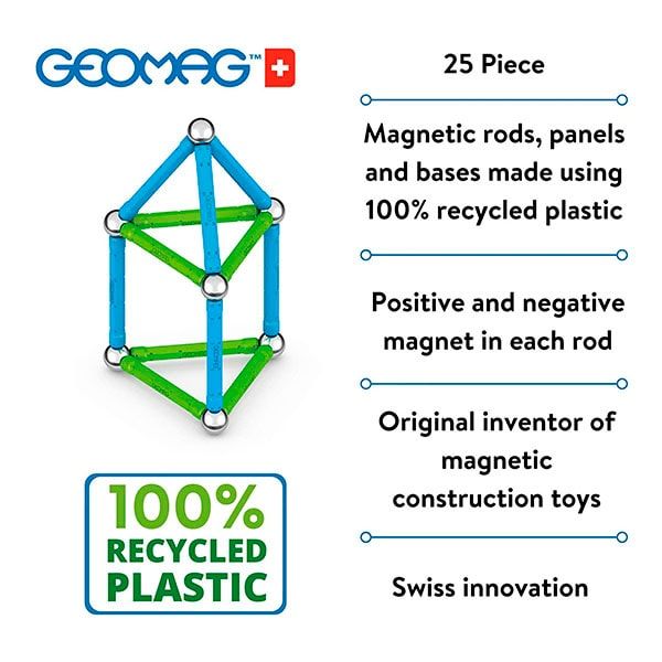 Geomag Classic Recycled 25 деталей | Магнитный конструктор Геомаг Эко 275 фото