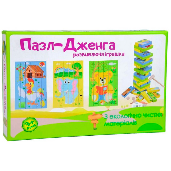 Дерев'яна розвиваюча іграшка Пазл-Дженга Strateg українською мовою (30979) 30979 фото